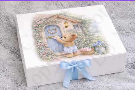 DTF Fabric - RST Valentines Blue Boy Bear - Posting Letter