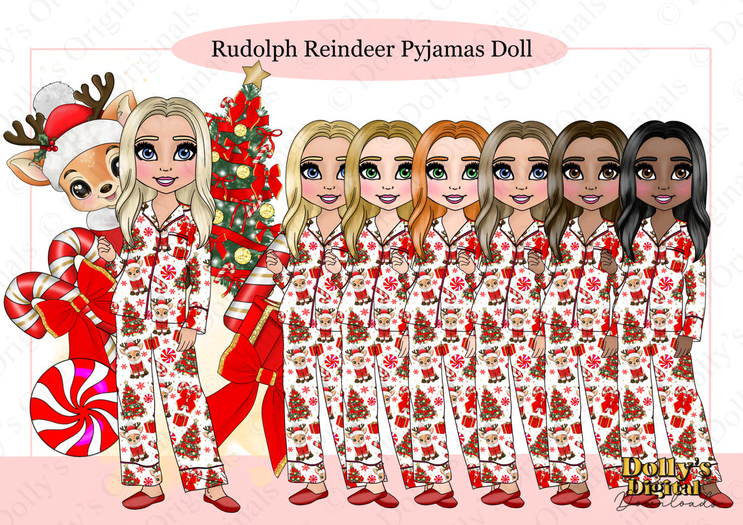 DTF Fabric - Rudolph Reindeer Pyjamas Doll