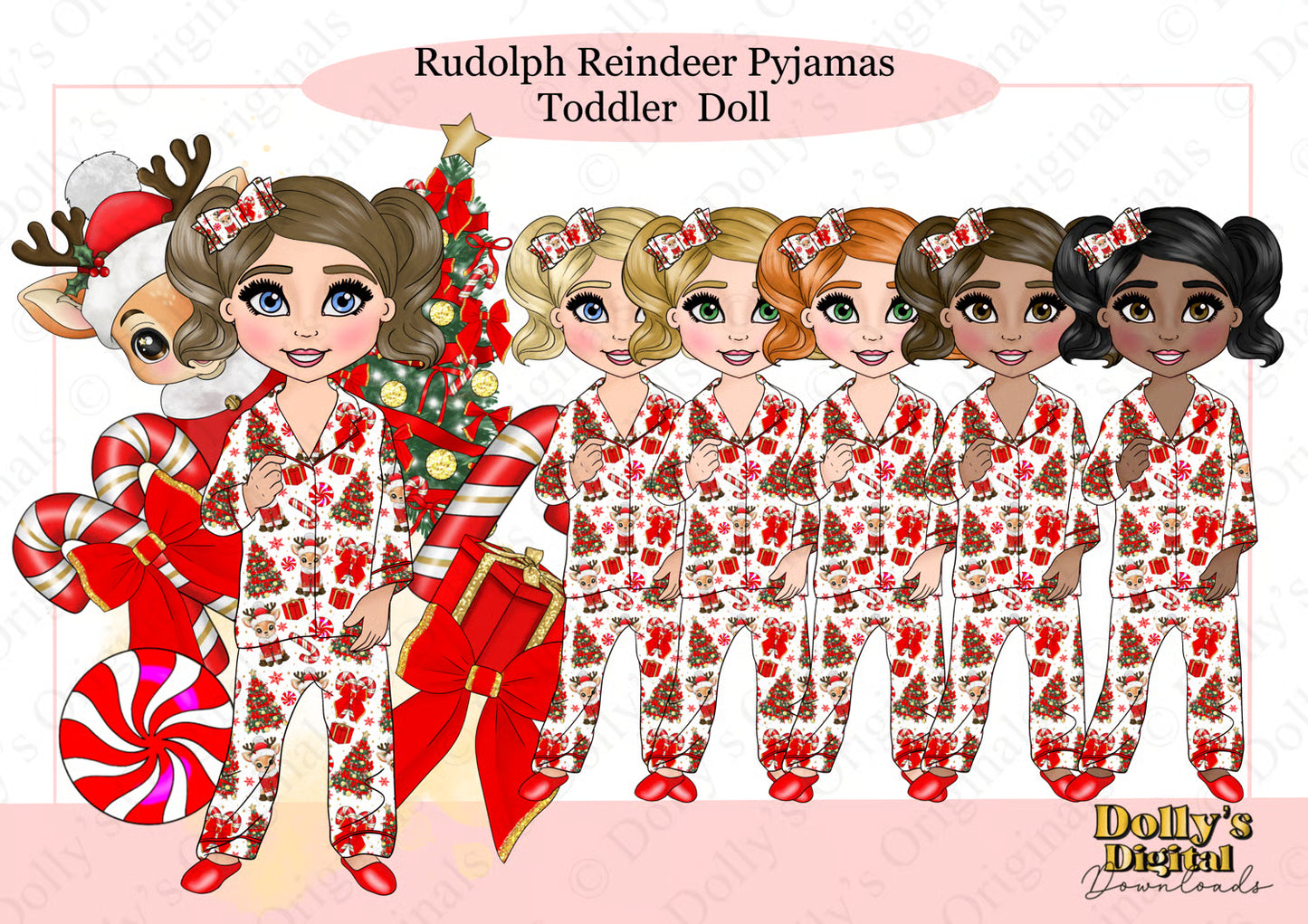 DTF Fabric - Rudolph Reindeer Pyjamas Toddler Girl Dolly