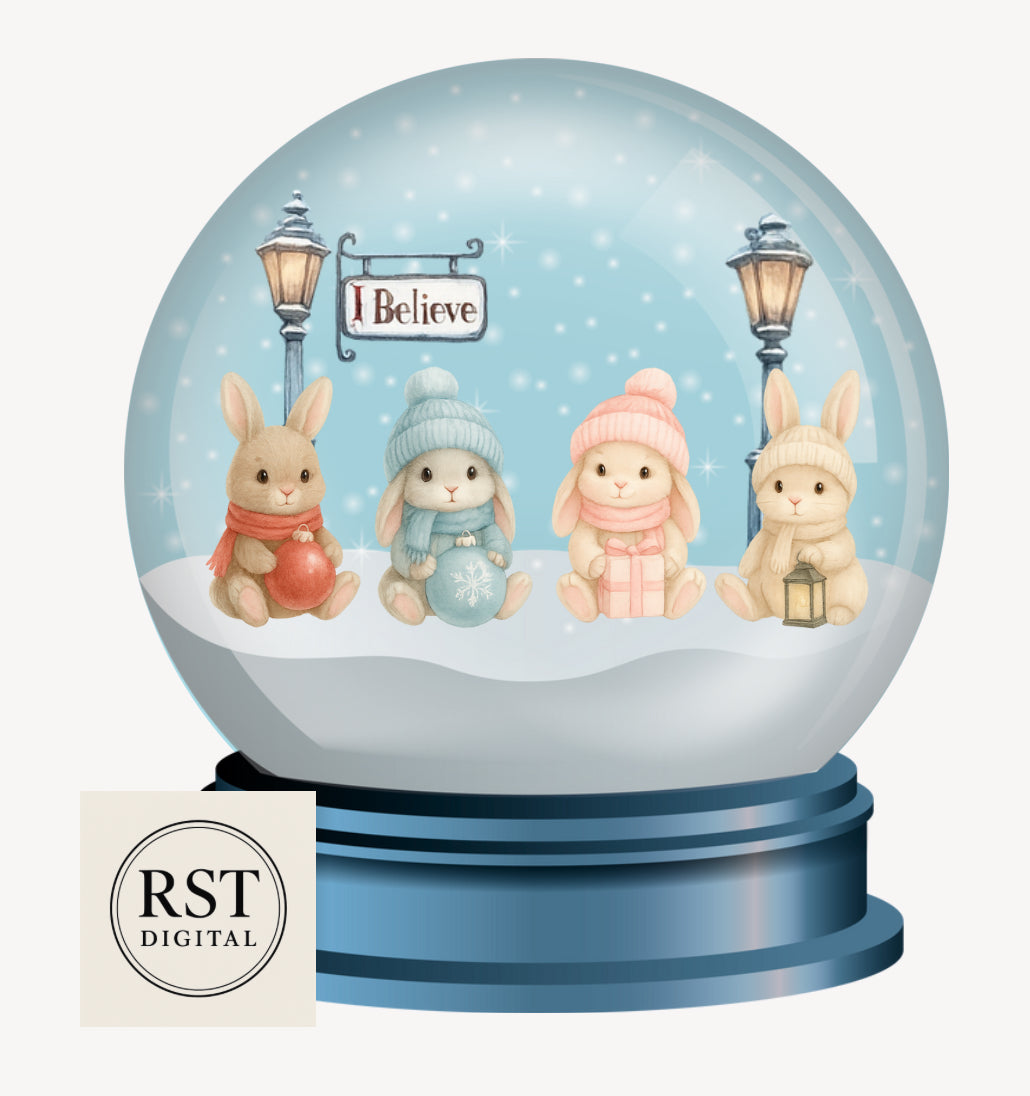 DTF (Fabric) Snow Globe Bunnies (6 Colours)