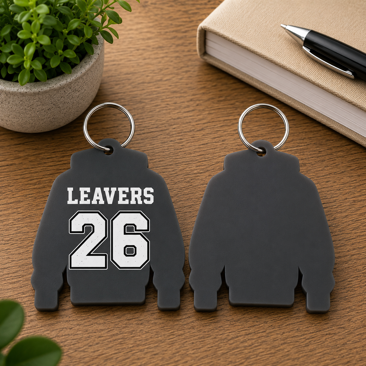 Charcoal Grey Acrylic Leavers Hoody Keyring - UV optional