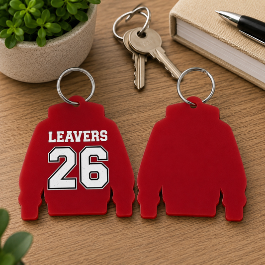 Cherry Red Acrylic Leavers Hoody Keyring - UV optional