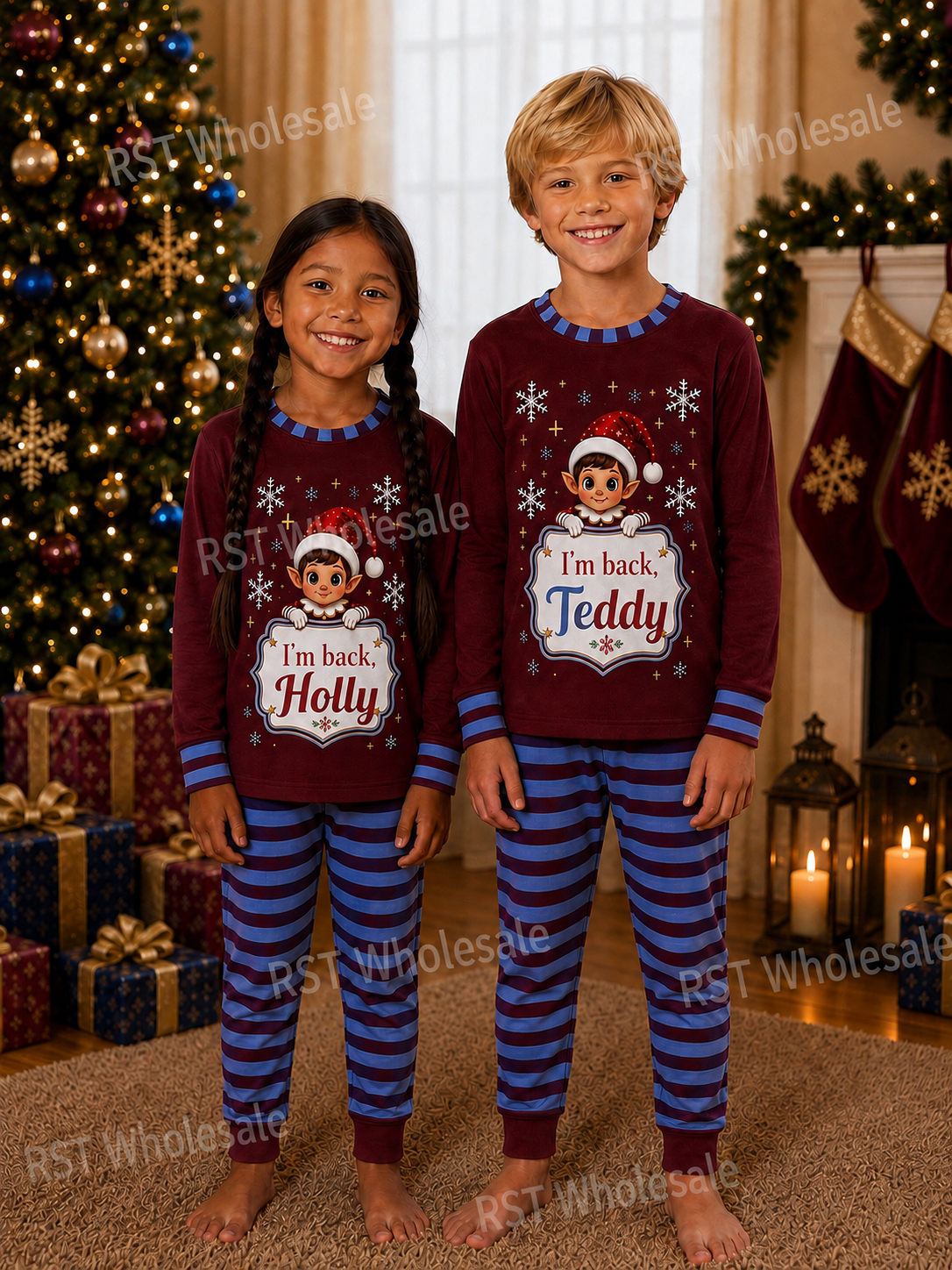 Claret and Blue Family Elf Pyjamas (With Custom Writing)  Pre-Order due end October
