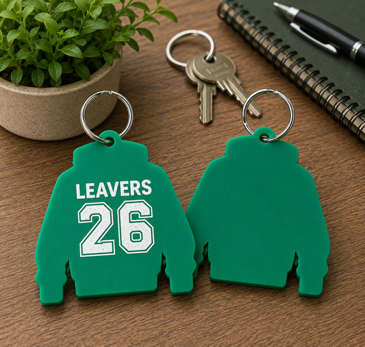 Green Acrylic Leavers Hoody Keyring - UV optional