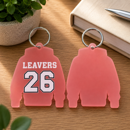 Frosted Pink Acrylic Leavers Hoody Keyring - UV optional