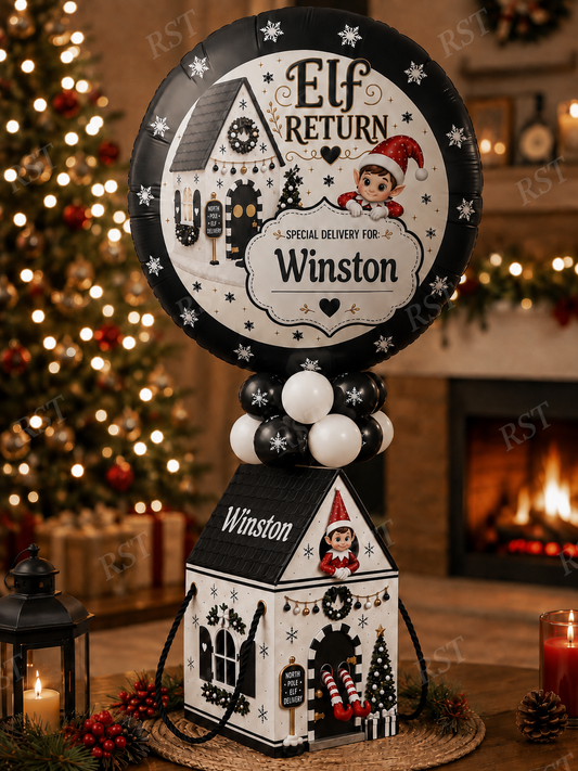 Large Black and White Elf Return Box and 18inch Balloons PRE-Order due September