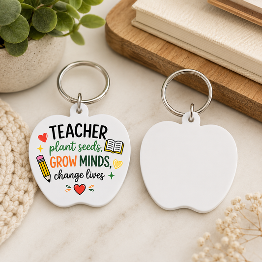 Acrylic Teacher Apple Keyring (Can be sublimated on)