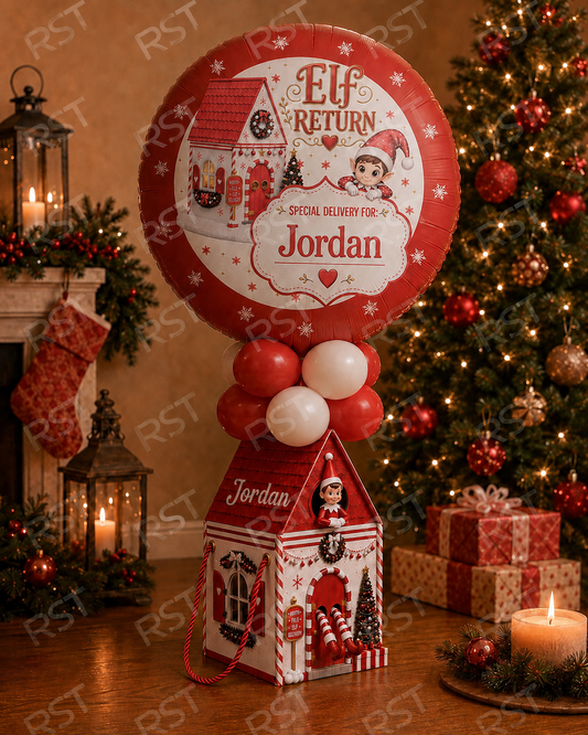 Large Red and White Elf Return Box and 18inch Balloons PRE-Order due September