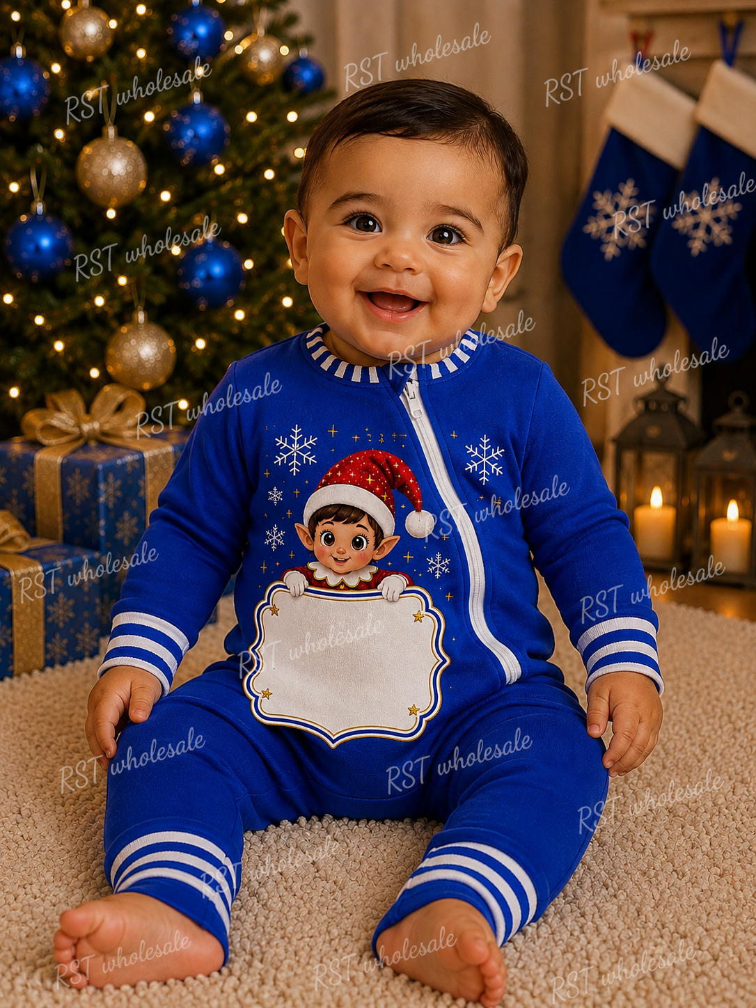 Royal Blue and White Family Elf Pyjamas (With Custom Writing)  Pre-Order due end October