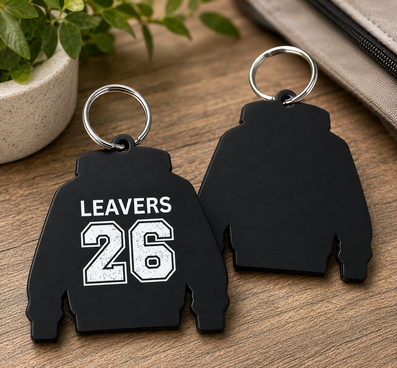 Black Acrylic Leavers Hoody Keyring - UV optional