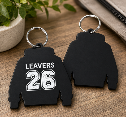 Black Acrylic Leavers Hoody Keyring - UV optional