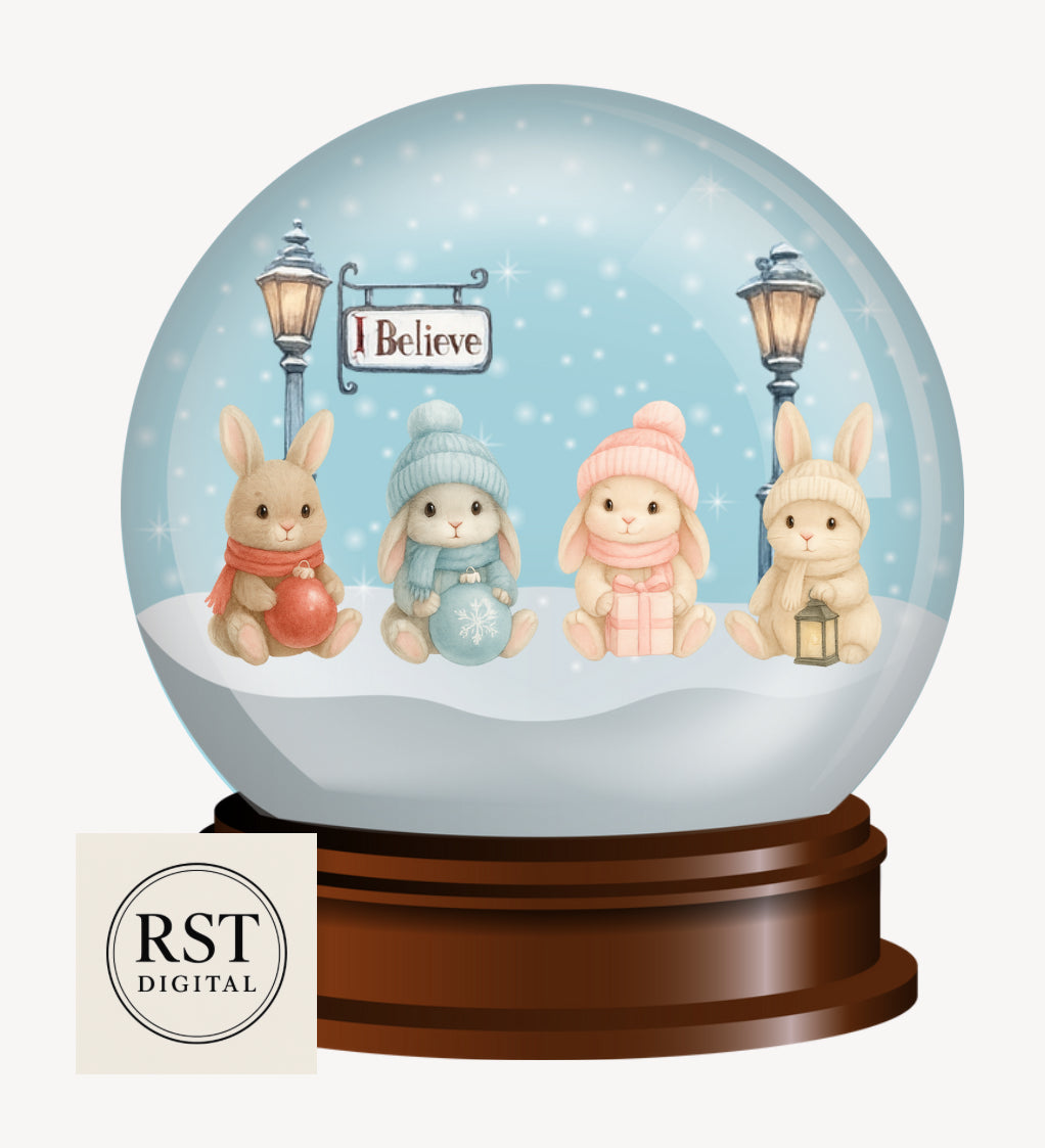 DTF (Fabric) Snow Globe Bunnies (6 Colours)