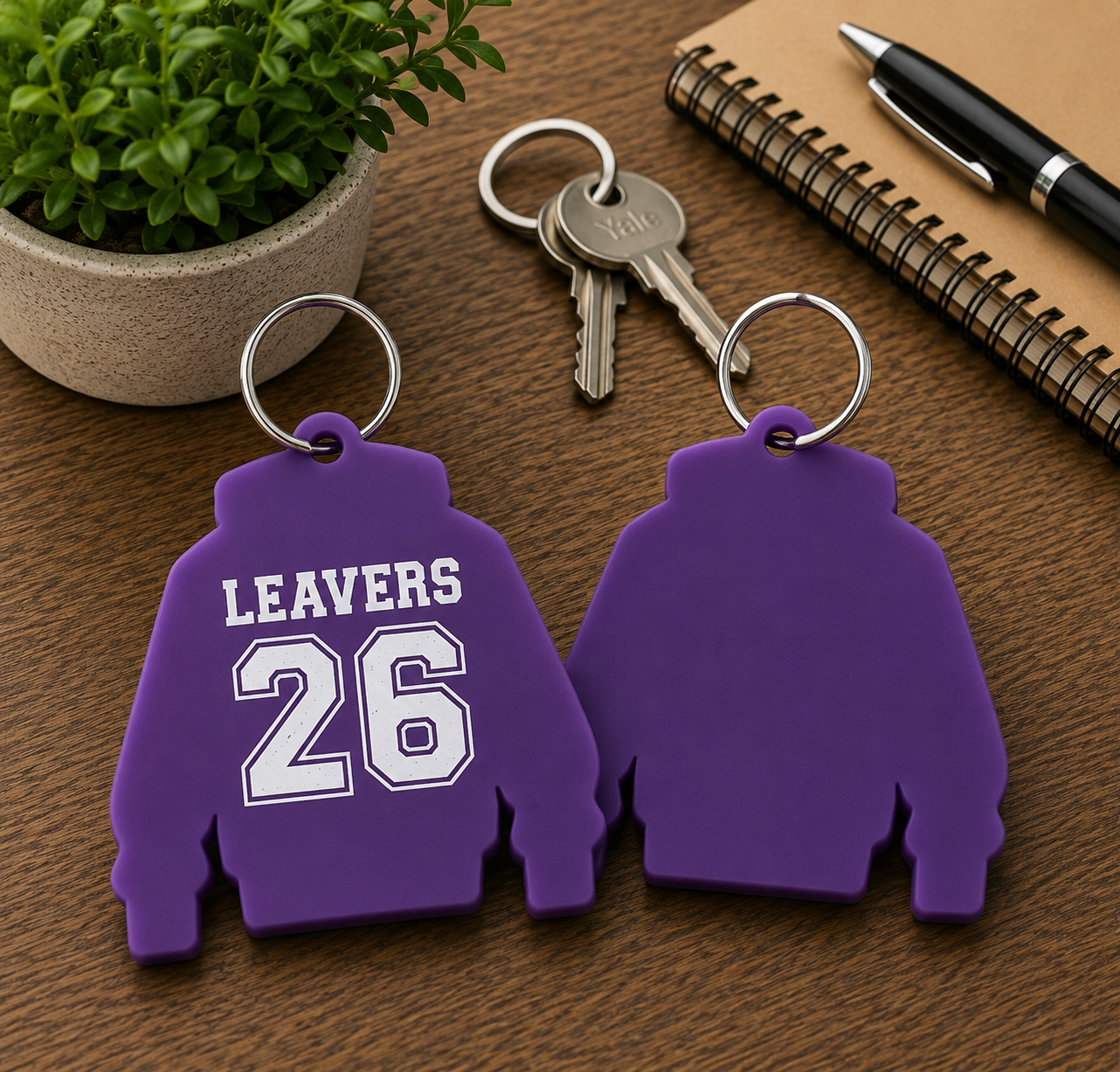 Purple Acrylic Leavers Hoody Keyring - UV optional