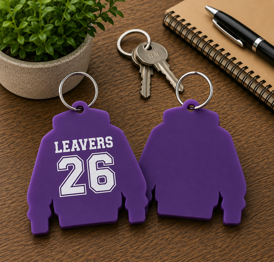 Purple Acrylic Leavers Hoody Keyring - UV optional