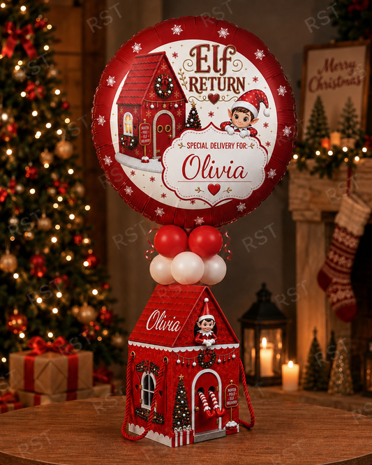 Large Red Elf Return Box and 18inch Balloons PRE-Order due September