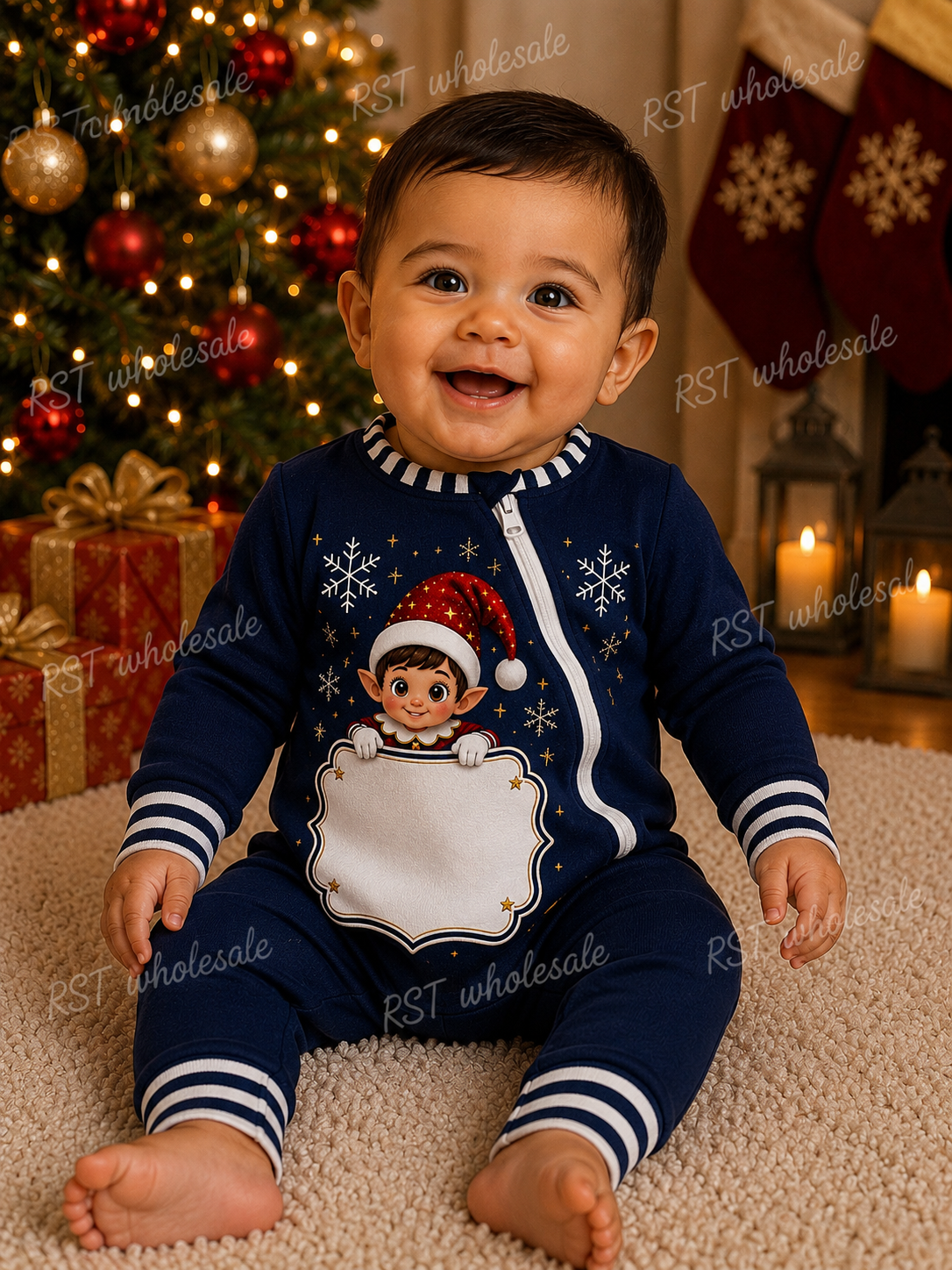 Navy and White Family Elf Pyjamas (NO WRITING ON BOARD)  Pre-Order due end October