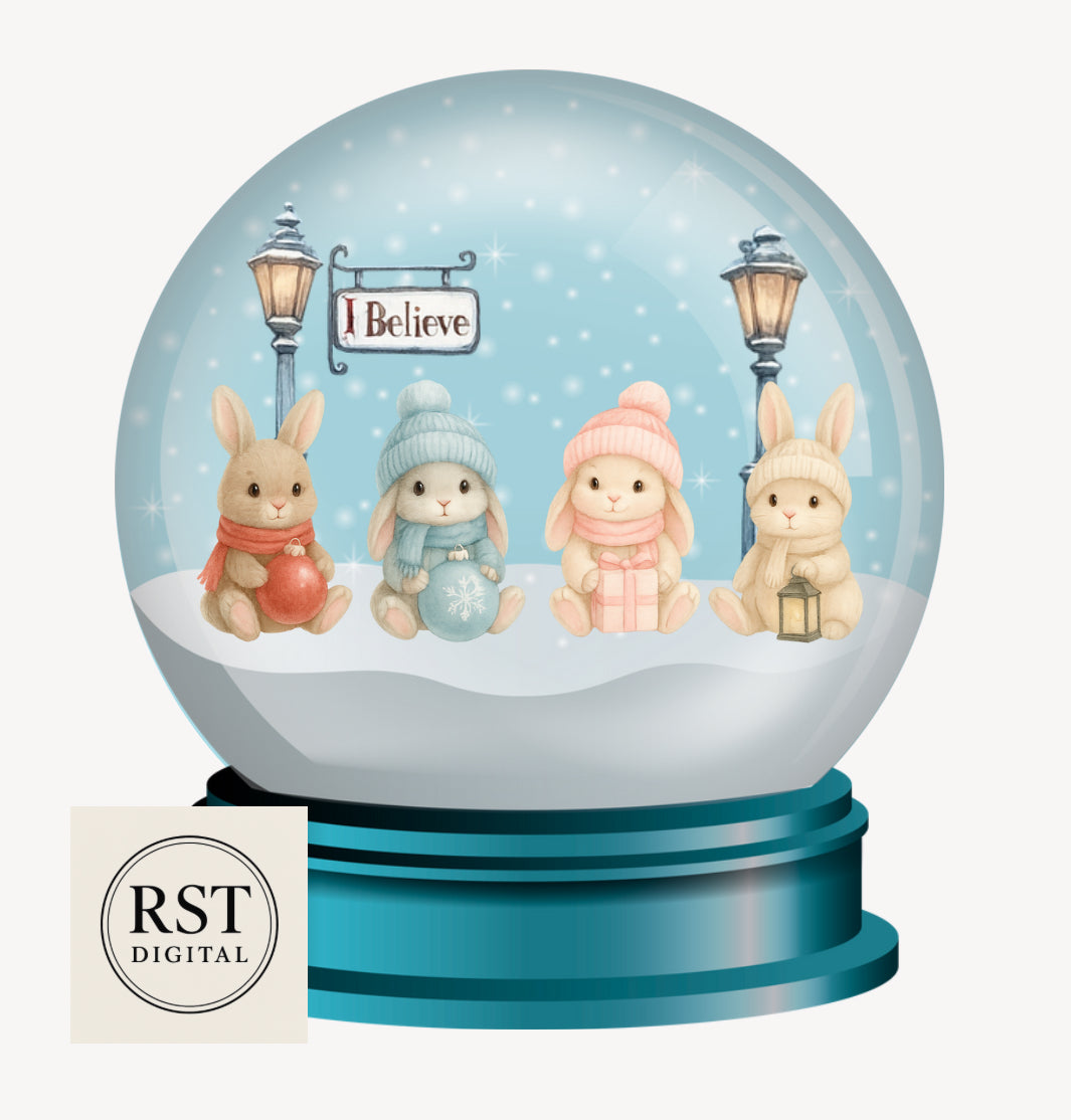 DTF (Fabric) Snow Globe Bunnies (6 Colours)