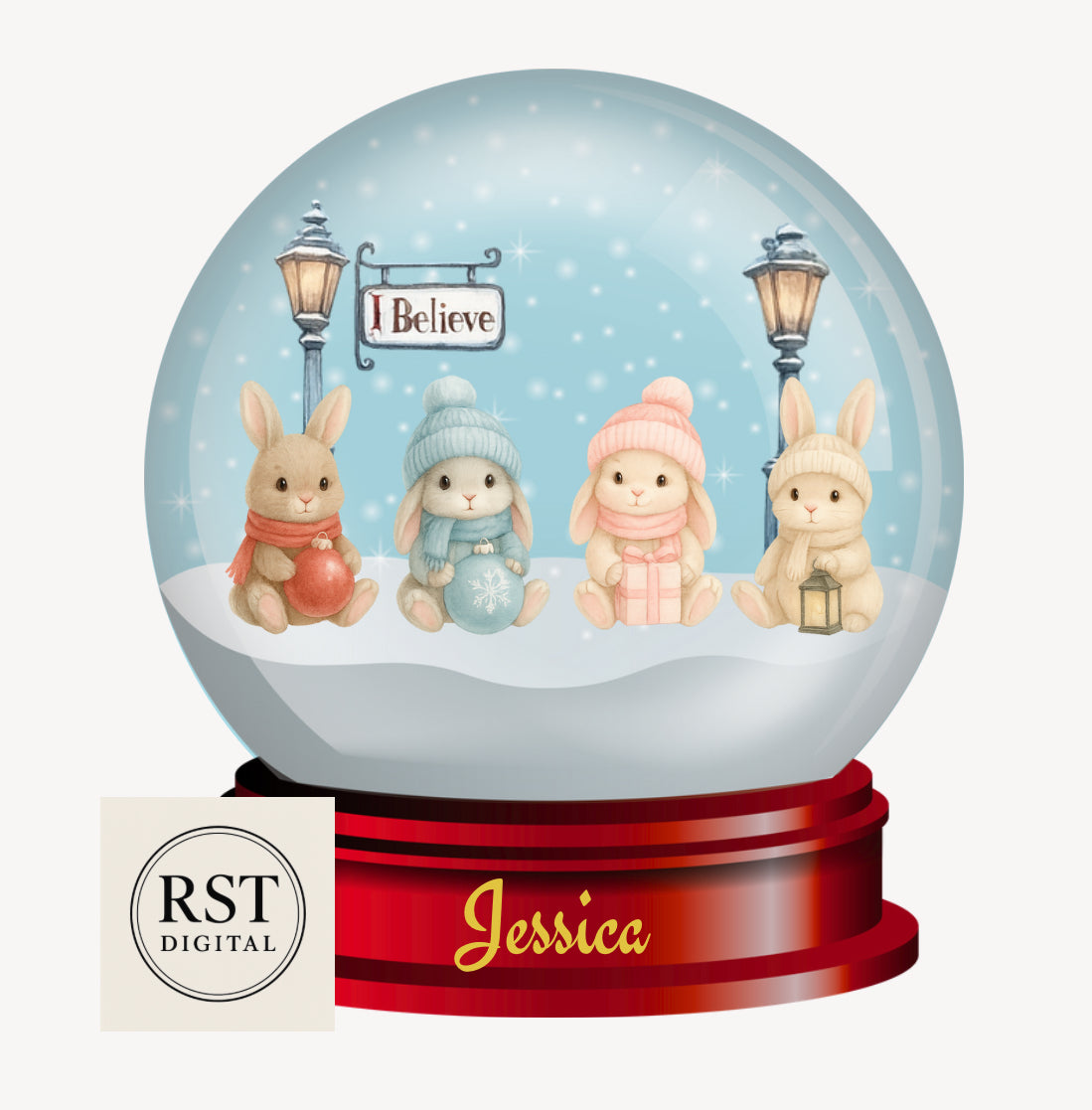 DTF (Fabric) Snow Globe Bunnies (6 Colours)