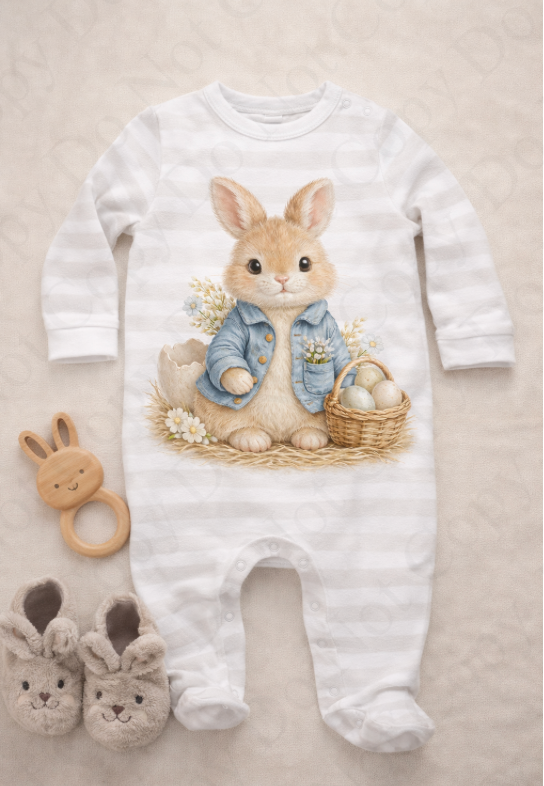 DTF Fabric - Rabbit with blue coat  Feather Effect (multiple options)
