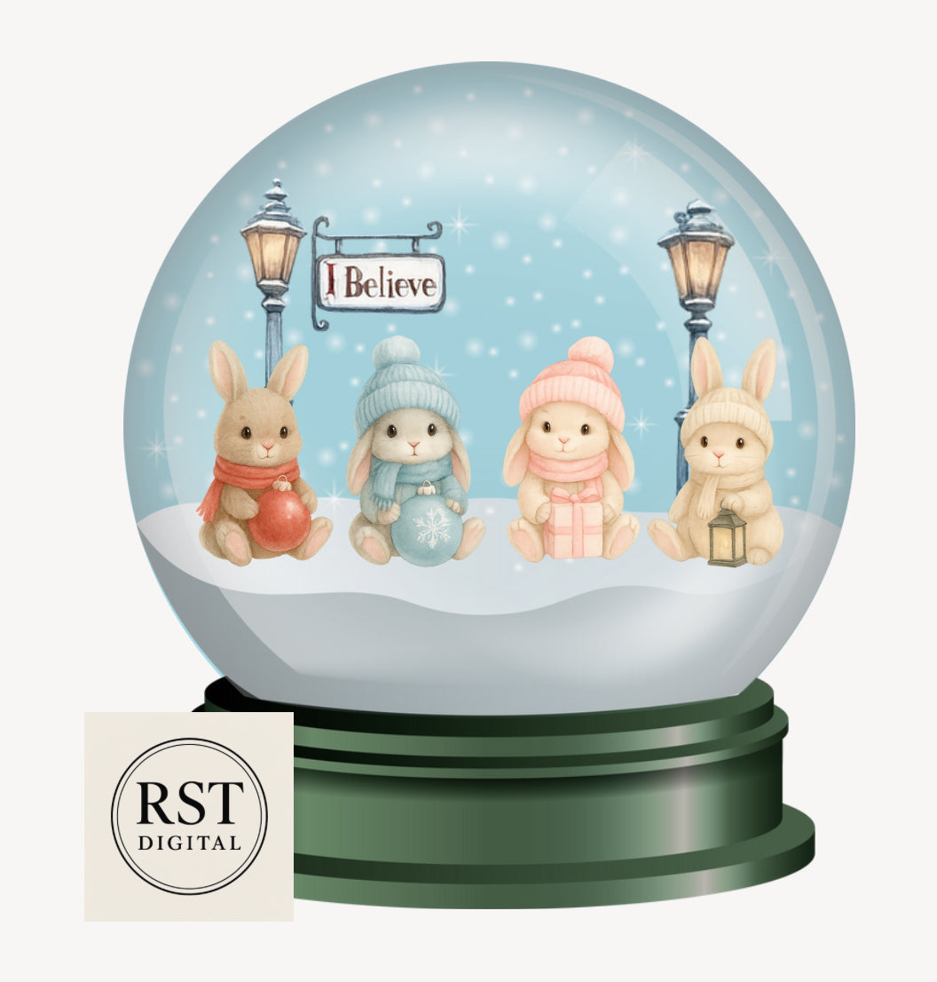 DTF (Fabric) Snow Globe Bunnies (6 Colours)