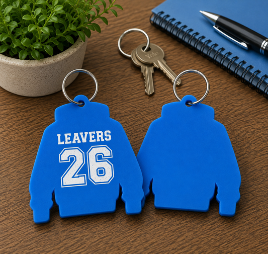 Light Blue Acrylic Leavers Hoody Keyring - UV optional
