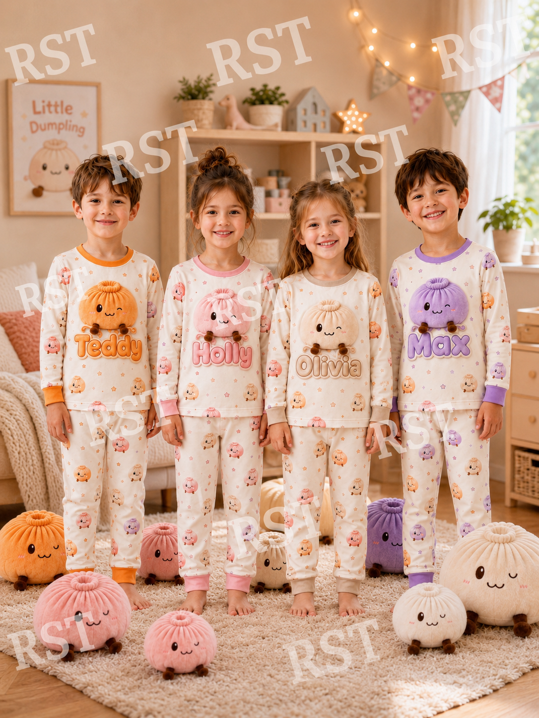 Pastel Dumpling Family Pyjamas (with Custom Name on chest)  Pre-Order due end October