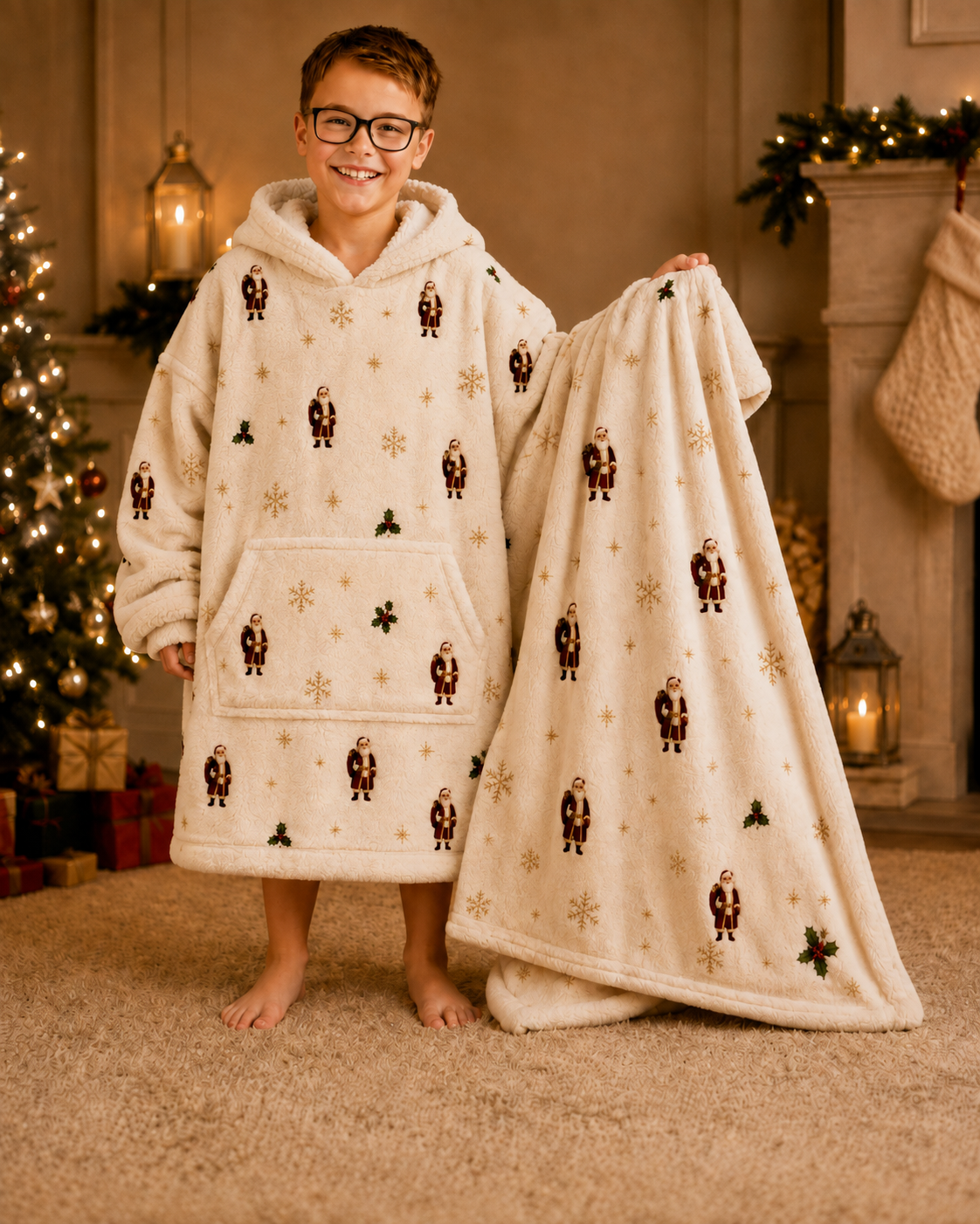 Santa Oversize Hoodie Double Sided Flannel Fabric (No Name on Chest) Pre-Order Due October