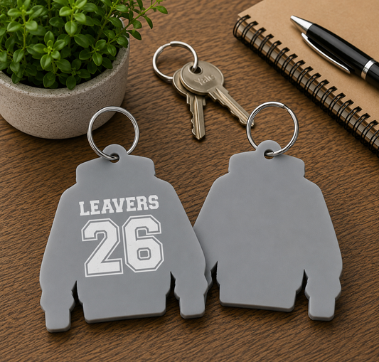 Grey Acrylic Leavers Hoody Keyring - UV optional