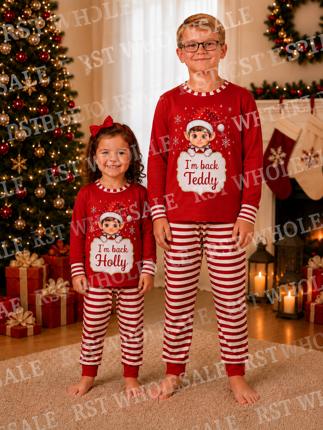 Red and White Family Elf Pyjamas (NO WRITING ON BOARD)  Pre-Order due end October