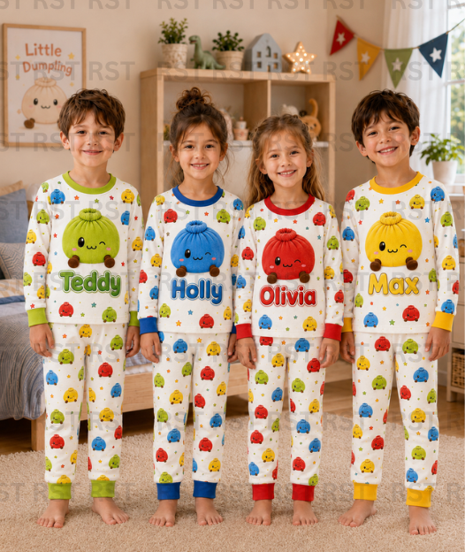 Bright Dumpling Family Pyjamas (with Custom Name on chest)  Pre-Order due end October