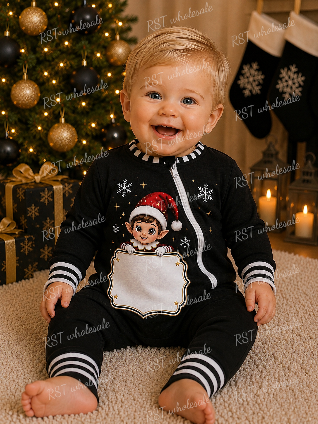 Black and White Family Elf Pyjamas (NO WRITING ON BOARD)  Pre-Order due end October