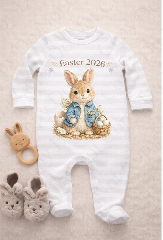 DTF Fabric - Rabbit with blue coat  Feather Effect (multiple options)