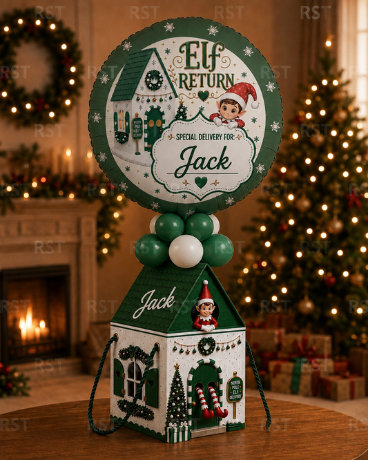 Large Green and White Elf Return Box and 18inch Balloons PRE-Order due September