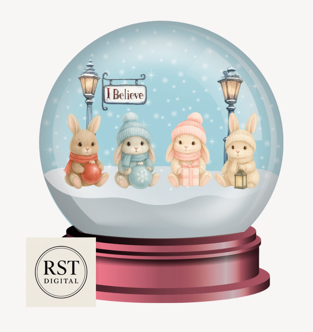 DTF (Fabric) Snow Globe Bunnies (6 Colours)
