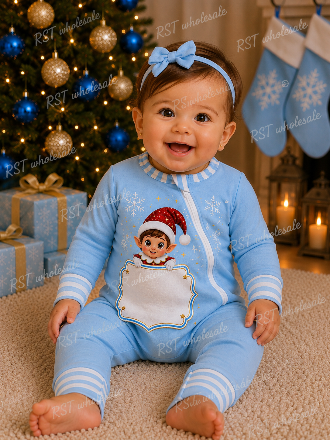 Light Blue and White Family Elf Pyjamas (With Custom Writing)  Pre-Order due end October