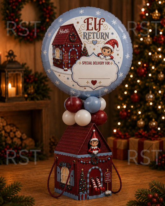 Large Claret and Blue Elf Return Box and 18inch Balloons PRE-Order due September