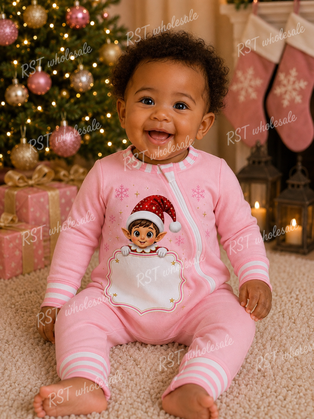 Pink and White Family Elf Pyjamas (NO WRITING ON BOARD)  Pre-Order due end October