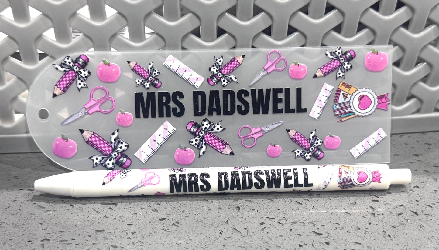 Pink Custom Teacher UV DTF For Bookmark and Pen