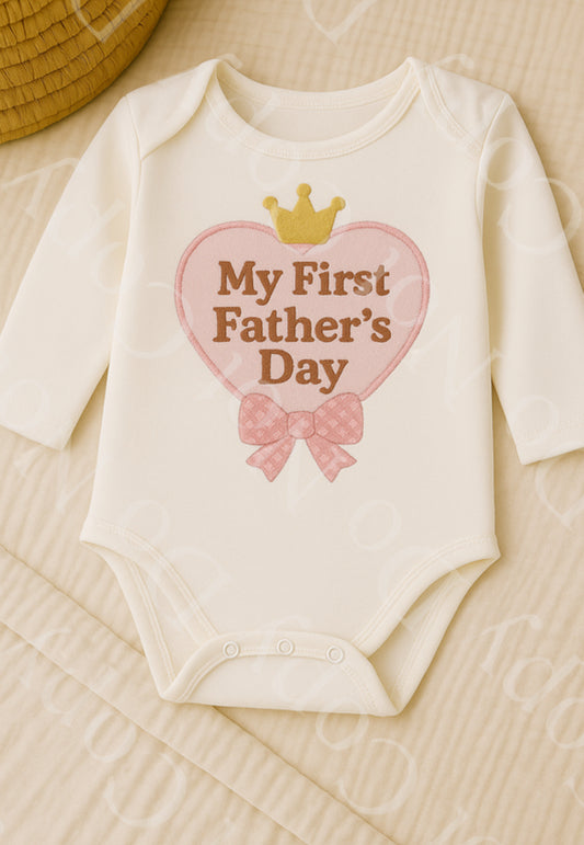 DTF Fabric - Pink My First Father’s Day Heart (Leather/Embrodery Effect)