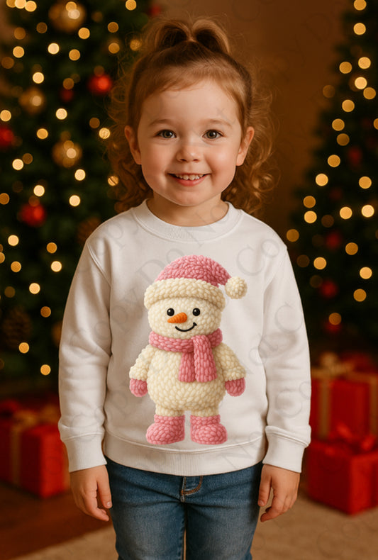 DTF Fabric - Snowman - Pink (Wooly Style)