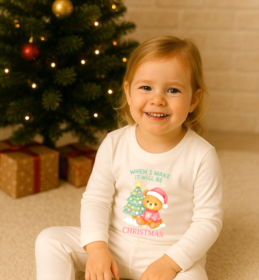 DTF Fabric - When I Wake - Pink Bear with Tree