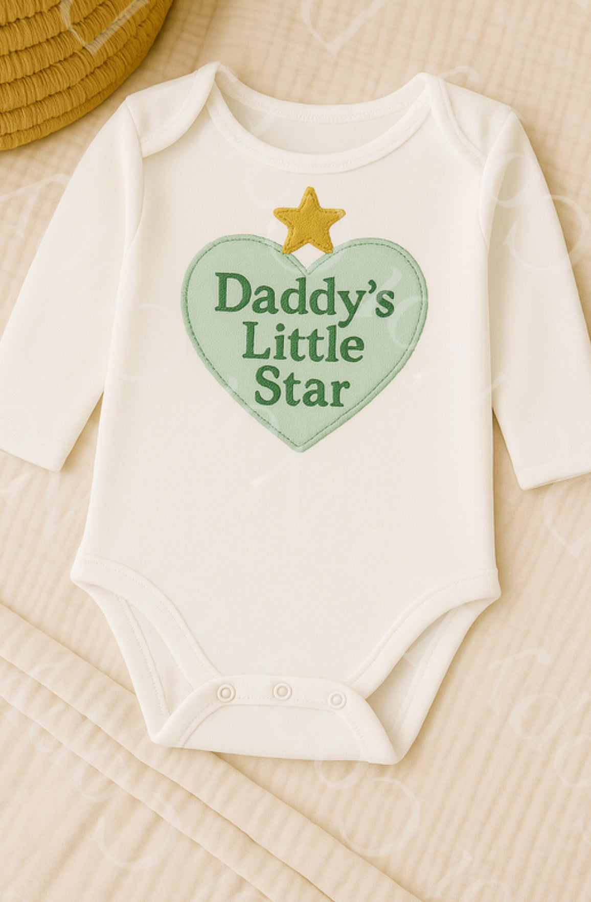 DTF Fabric - Green Daddy’s Little Star Heart (Leather/Embrodery Effect)