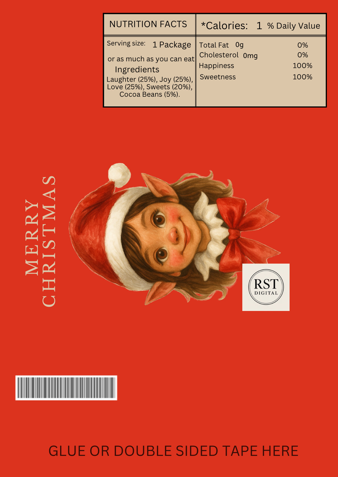 Chocolate Wrapper - Girl Elf Head Brown Hair/Light Skin