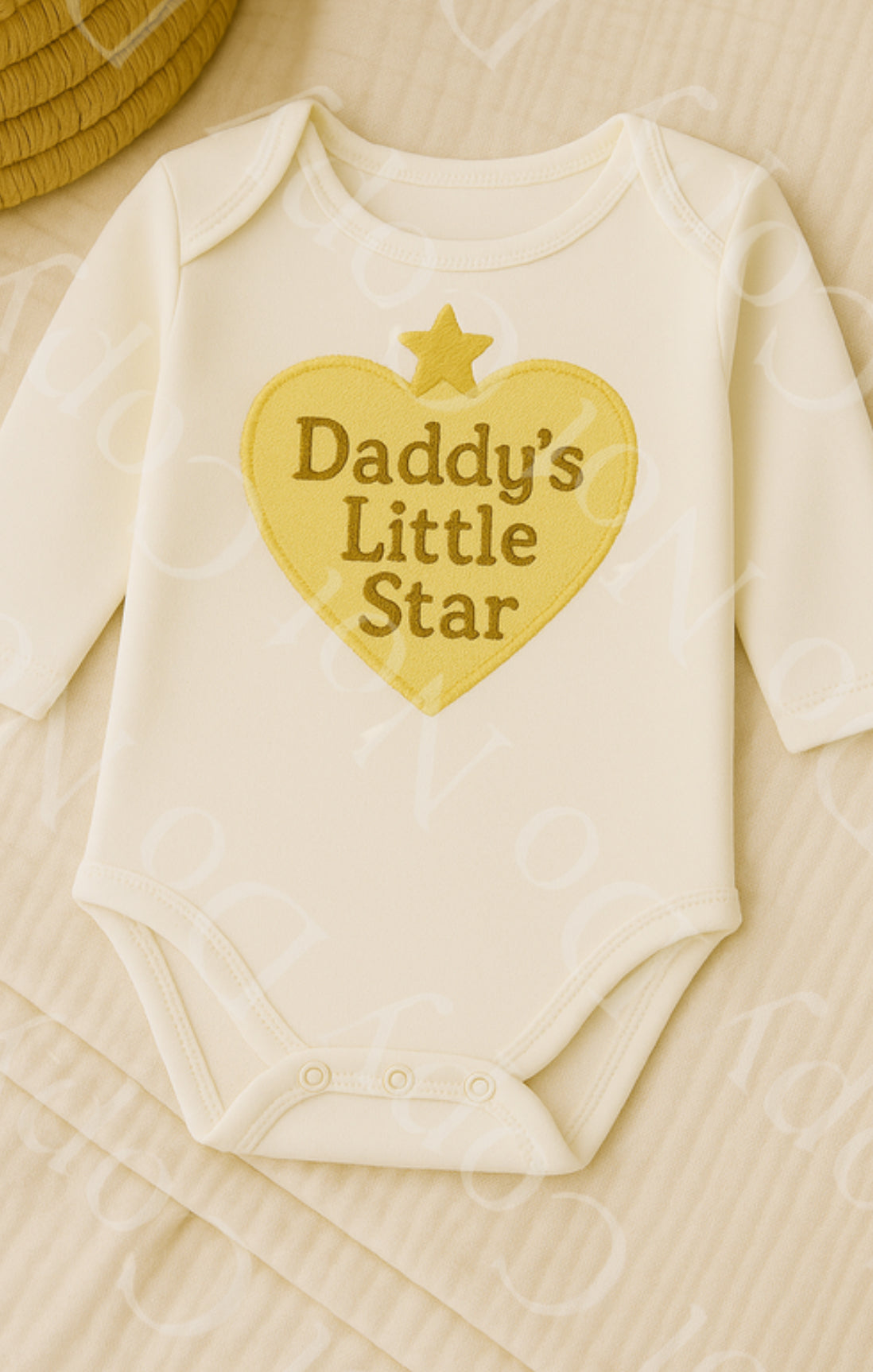 DTF Fabric - Yellow Daddy’s Little Star Heart (Leather/Embrodery Effect)