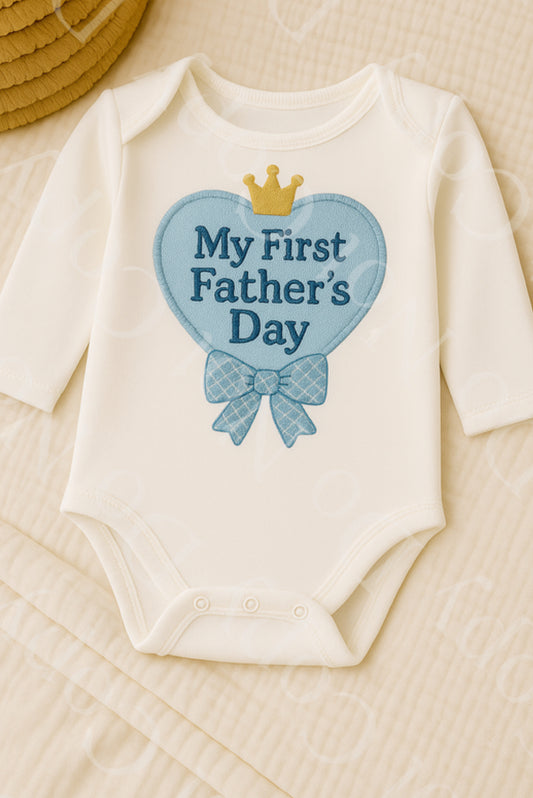 DTF Fabric - Blue My First Father’s Day Heart (Leather/Embrodery Effect)
