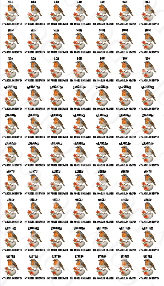 OFFER Robins -  My Angel In Heaven - Sheet of 70 4cm decals