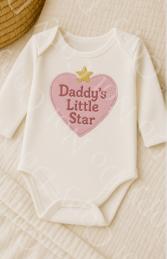 DTF Fabric - Pink Daddy’s Little Star Heart (Leather/Embrodery Effect)