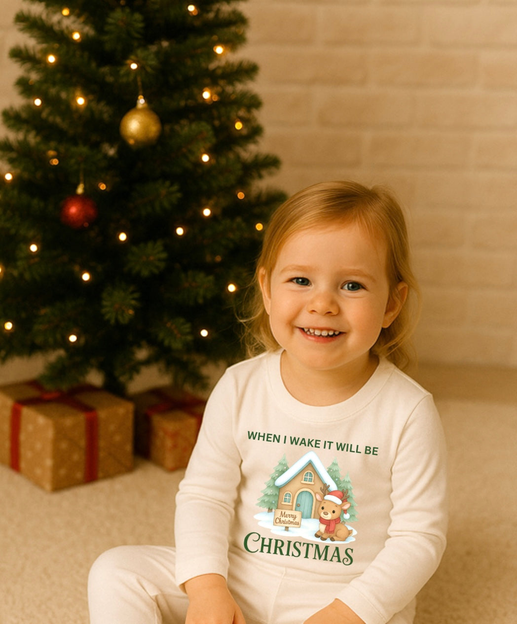 DTF Fabric - When I Wake - Reindeer in front of cottage