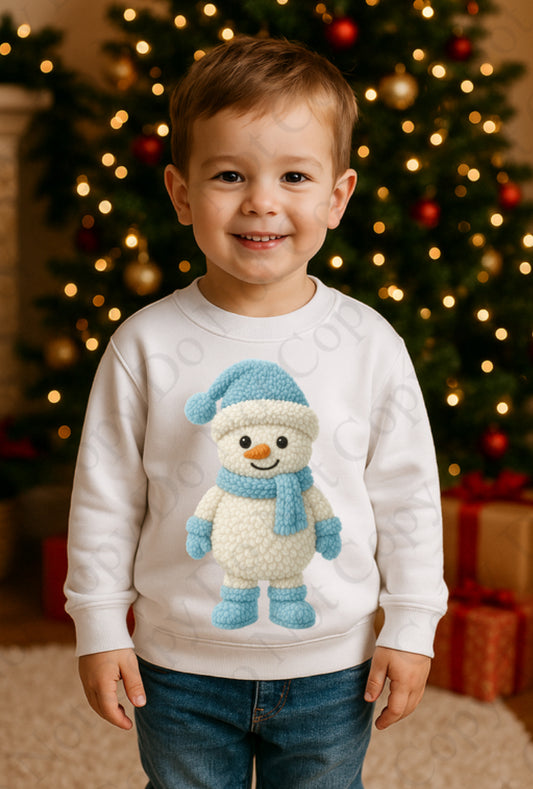 DTF Fabric - Snowman - Blue (Wooly Style)