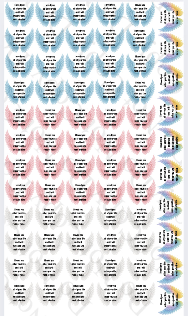 OFFER I Loved You All Your Life - Sheet of 70 4cm decals